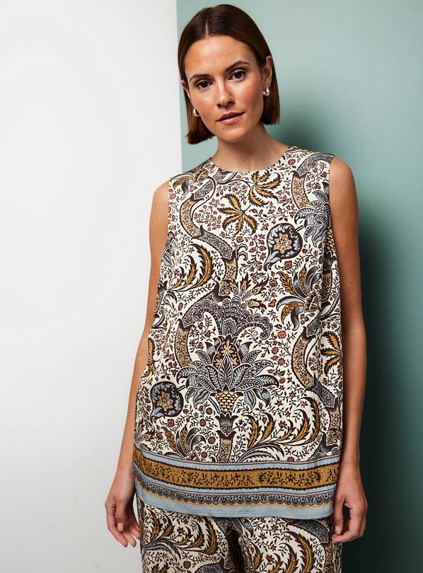 Tu x Morris & Co. Paisley Print Scarf Border Shell Top 20